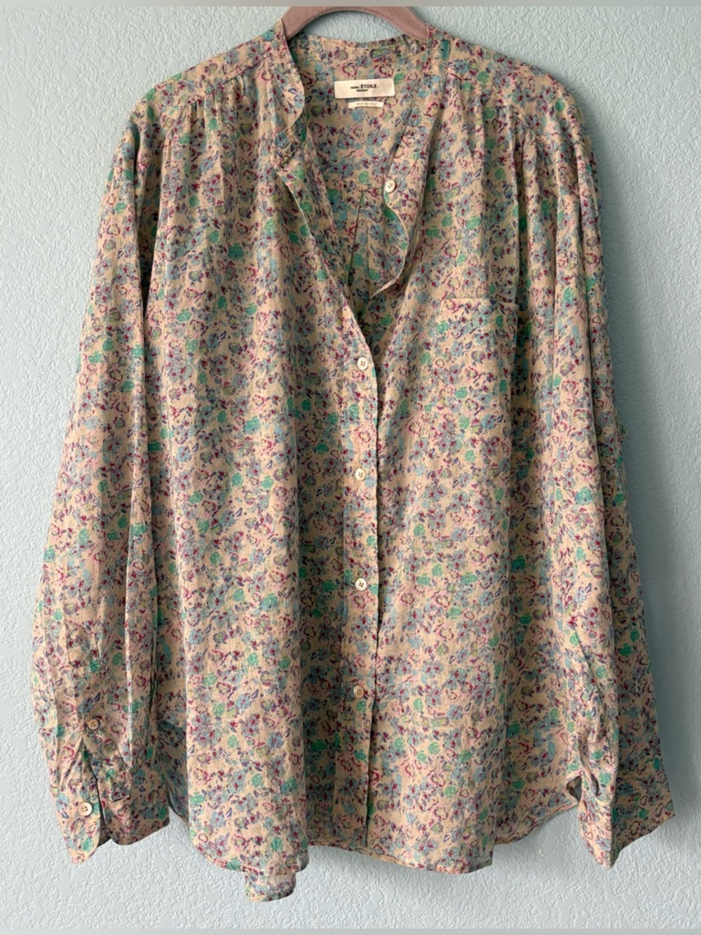 Isabel Etoile Marant Mexika Lightweight Floral Long Sleeve Button Cotton Top